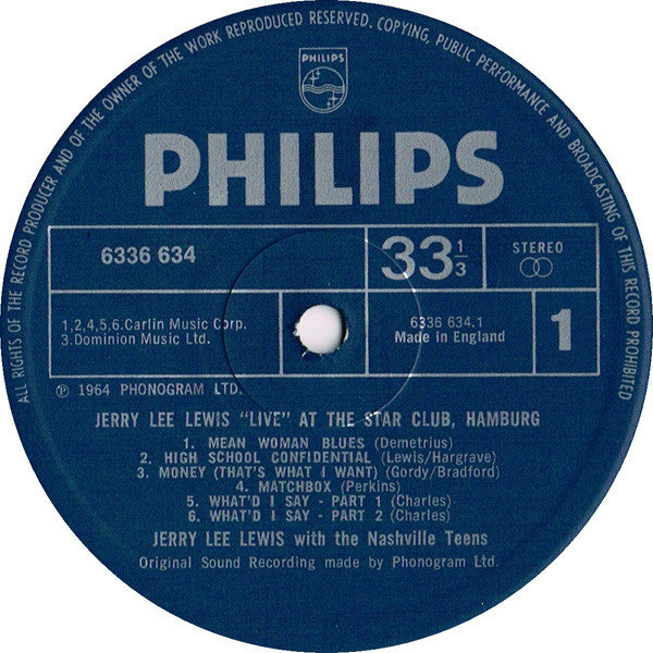 Image of Label Cover of LP - VG/EX - JERRY LEE LEWIS AND THE NASHVILLE TEENS, "Live" At The Star-Club, Hamburg (Philips ; 6336 634, UK 1980 Reissue), Edge Wear,  - 0846228S