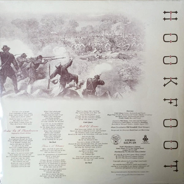 Image of Front Cover of 3624110E: LP - HOOKFOOT, Roaring (DJM Records; DJLPS 435, UK 1973) Variation: Both sides of sleeve have lyrics and credits. "Play It Loud" is on left of label, not the top. Many marks on vinyl but nothing serious.  VG/G+