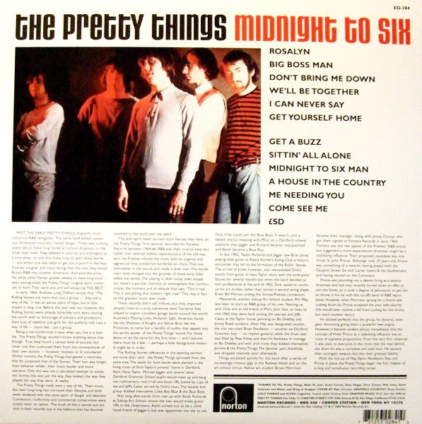 Image of Back Cover of LP - VG+/EX - THE PRETTY THINGS, Midnight To Six (Norton Records; ED-284, US 2000, Gatefold, 180 Gram Vinyl. Mono.), ,  - 3526339E