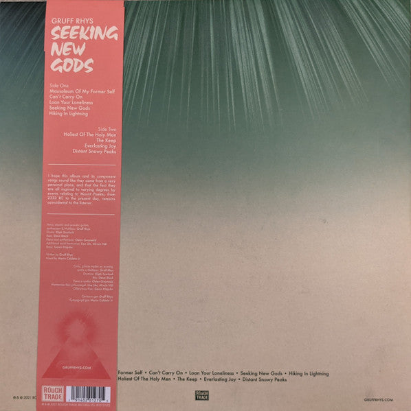Image of Back Cover of LP - VG+/EX - GRUFF RHYS, Seeking New Gods (Rough Trade ; RT0127LP2, Europe 2021, Die-cut envelope sleeve, Super Furry Animals. Green Vinyl. With OBI.), Opened Instore,  - 3446300S