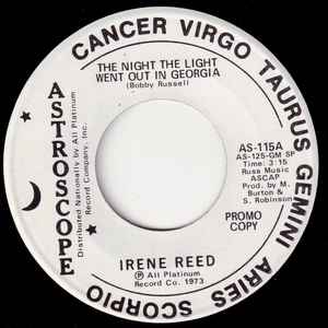 Image of Front Cover of 0515463C: 7" - IRENE REED, The Night The Light Went Out In Georgia (Astroscope ; AS-115, US 1973, Promo)   /VG+