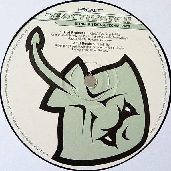 Image of Label Cover of 3xLP - G+/G+ - VARIOUS, Reactivate 11 (Stinger Beats & Techno Rays) (React ; REACT LP88, UK 1996, Picture Sleeve), Sides A/B and E/F have had their labels on both sides painted over entirely, side D label has a lot of blue marker pen on it.  Discs have lots of light marks and hairlines, D/C is in best condition. Sleeve is battered and creased.,  - 1716386C
