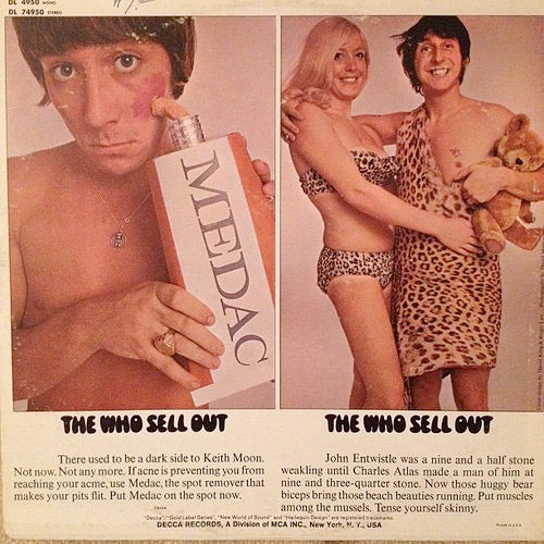 Image of Back Cover of 0324281E: LP - THE WHO, Sell Out (Decca Colourband; DL 74950, US 1968, Stereo, Pinckneyville Pressing) Cut-out (Corner cut)  VG/VG