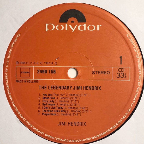 Image of Label Cover of LP - VG+/VG+ - JIMI HENDRIX, The Legendary Jimi Hendrix (Polydor ; 2490 156, Netherlands 1980), ,  - 3026082E