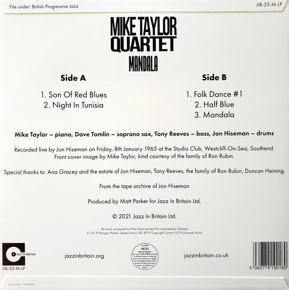 Image of Back Cover of LP - VG+/VG - MIKE TAYLOR QUARTET, Mandala (Jazz In Britain ; JIB-23-M-LP, UK 2021, Flipback Sleeve, Inner), ,  - 4216732C