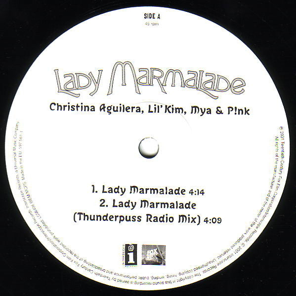 Image of Label Cover of 12" - VG+/VG+ - CHRISTINA AGUILERA, LIL' KIM, MYA & P!NK, Lady Marmalade (Interscope Records; 497 561-1, Europe 2001, Picture Sleeve), ,  - 4016346C