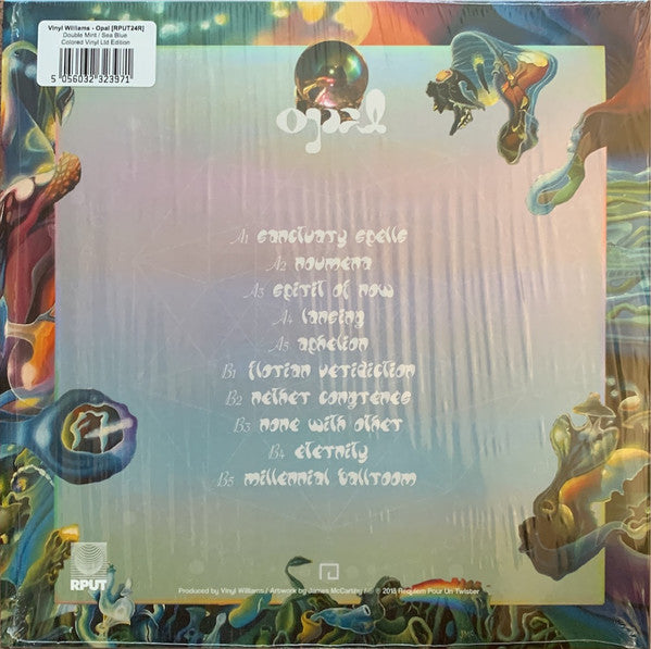 Image of Back Cover of 2344219S: LP - VINYL WILLIAMS, Opal (Requiem Pour Un Twister ; RPUT24X, France 2019 Reissue, Insert, Printed Card, Limited Edition Double Mint & Sea Blue 'Fuzzy Mint' vinyl.) Nice clean copy.  VG+/VG+