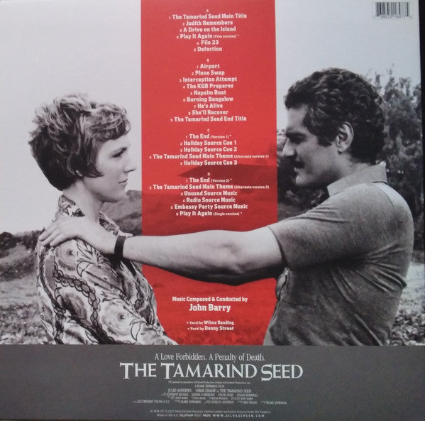 Image of Back Cover of 4725223E: 2xLP - JOHN BARRY, The Tamarind Seed - Original Soundtrack (RSD 2022) (Silva Screen; SILLP1647, US 2022, Gatefold, Black Inners, Blue and Red Vinyl, With Obi, Numbered, Ltd to 2000) With Obi.   VG+/VG+