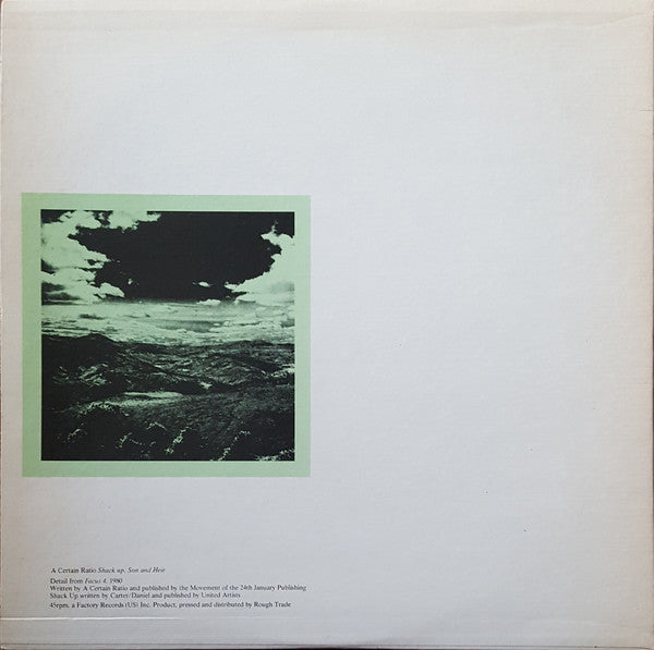 Image of Back Cover of 4714652C: 12" - A CERTAIN RATIO (ACR), Do the Du (Casse) (Factory (US); FACUS4, US 1981, Picture Sleeve, Pale Greeny brown label - Not bright green) Some ring wear and discoloured patches  VG/VG+