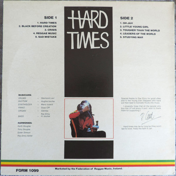 Image of Back Cover of LP - VG/VG+ - PABLO GAD, Hard Times (FORM; FORM LP 1099, UK 1980), Clean shiny copy. WOL on top left corner of sleeve.,  - 3626326E