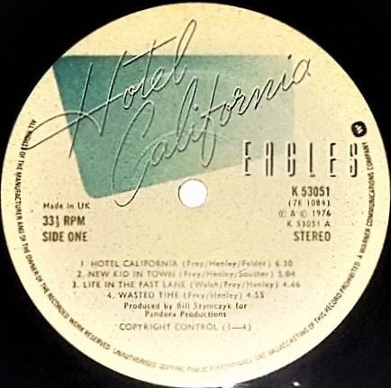 Image of Label Cover of LP - VG+/VG+ - EAGLES, Hotel California (Asylum Custom Label; K53051, UK 1976, Gatefold, Inner, Poster, ALLEN in Run Out), ,  - 3946176S