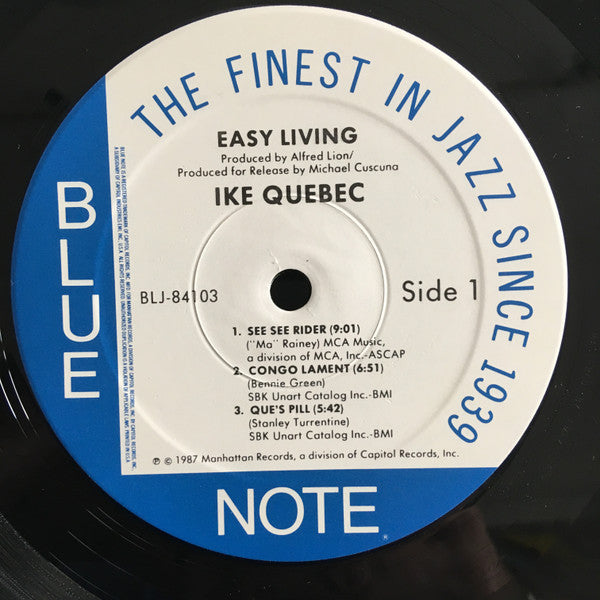 Image of Label Cover of LP - G+/VG - IKE QUEBEC, Easy Living (Blue Note; BST 84103, US 1987), Old stickers and writing on sleeve.,  - 2946196S