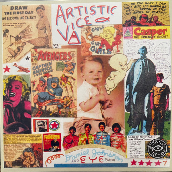 Image of Front Cover of 4644126S: 2xLP - DANIEL JOHNSTON, Artistic Vice / 1990 (Feraltone ; FERALLP38, US 2021 Reissue, Gatefold) Corner crease and small dents on cover. Clean discs.  VG/VG+