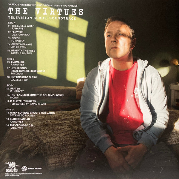 Image of Back Cover of 2725148E: 2xLP - VARIOUS FEATURING ORIGINAL MUSIC BY PJ HARVEY, The Virtues (Television Series Soundtrack) (Invada ; INV228LP, UK 2020, Gatefold, Limited White Vinyl) Opened Instore, Still In Shrinkwrap  EX/EX