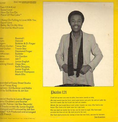 Image of Back Cover of LP - VG/VG - JUNIOR ENGLISH, Two Of A Kind (Sunsplash; SNS LP 001, UK 1983, Picture Sleeve), Conservative grading, shiny disc with light marks. Creases on sleeve, weak VG.,  - 2146145S