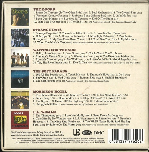 Image of Back Cover of 6xCDs - VG+/VG+ - THE DOORS, A Collection (Elektra ; 8122797626, Europe 2011, Box Set, Booklet & Inners), ,  - 3716453C