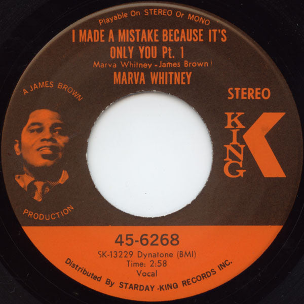 Image of Front Cover of 7" - /VG+ - MARVA WHITNEY, I Made A Mistake Because It's Only You (King Records; 45-6268, US 1969, Stereo), ,  - 2616399C