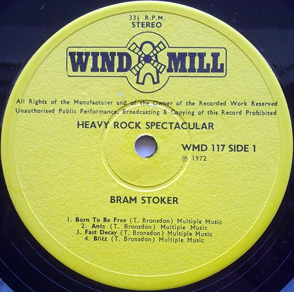 Image of Label Cover of 0526373E: LP - BRAM STOKER, Heavy Rock Spectacular (Windmill; WMD 117, UK 1972, Laminated Front Sleeve)   VG/VG