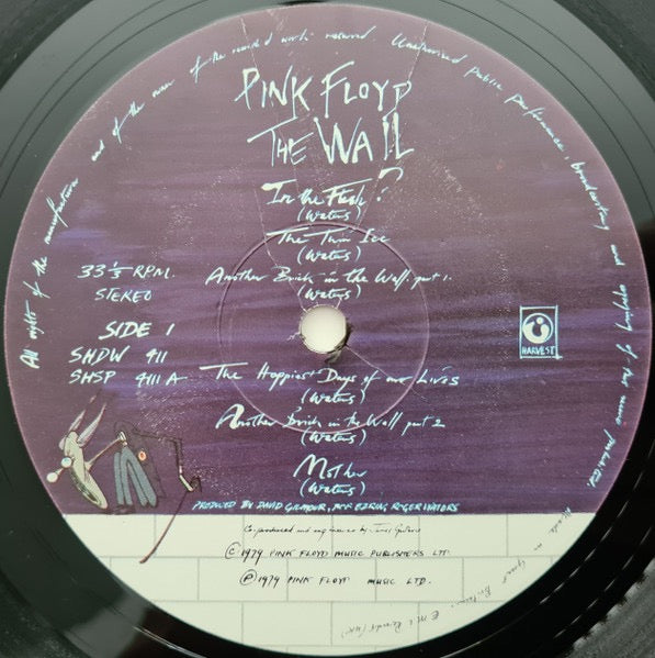 Image of Label Cover of 2xLP - VG+/G - PINK FLOYD, The Wall (Harvest; SHDW411, UK 1980s Reissue, Gatefold Stickered Sleeve, Barcode, Inner With Square Corners, Tittle & artist name  on a sticker, Spine no info. On Inners, Pink Floyd Music Pubs.Ltd c 1979 above Harvest label is written twice.), NO sticker, some feelable scratches & hairlines,  - 3546101S