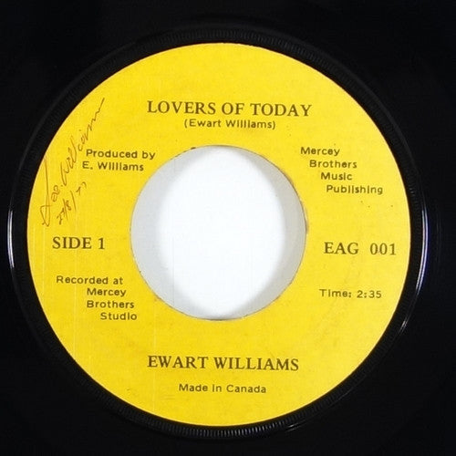 Image of Front Cover of 2122131E: 7" - EWART WILLIAMS, Lovers Of Today / Sweet Angeline (Not On Label ; EAG 001, Canada 1970's, Plain Sleeve) Visually only has some very light/faint surface hairlines but not loads of them. Plays with some very light surface noise. Nice clean labels.  /VG