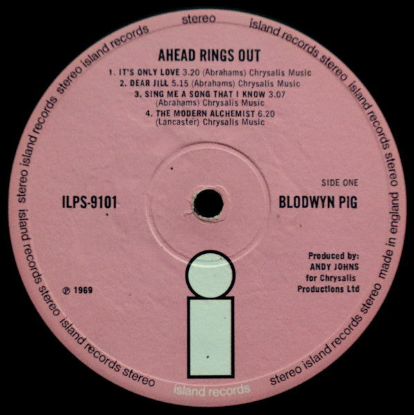 Image of Label Cover of 2424098E: LP - BLODWYN PIG, Ahead Rings Out (Island Pink/i logo; ILPS9101, UK 1969, Gatefold, Third press label variant)   VG+/VG