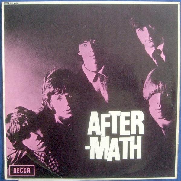 Image of Front Cover of LP - G+/G+ - THE ROLLING STONES, Aftermath (Decca Red Unboxed; LK 4786, UK 1966, Laminated Front Sleeve, No Shadow, Mono, 3 Boxed Rights Societies in Horizontal Row, Mirage Below), Visually a VG, plays like a G+. Hairlines and slight fogging. Stamp on back of sleeve, heavy staining and yellowing, creasing., xarl 7210 4a/1b...no shadow...unboxed...miarge under BIEM box - 1746148S