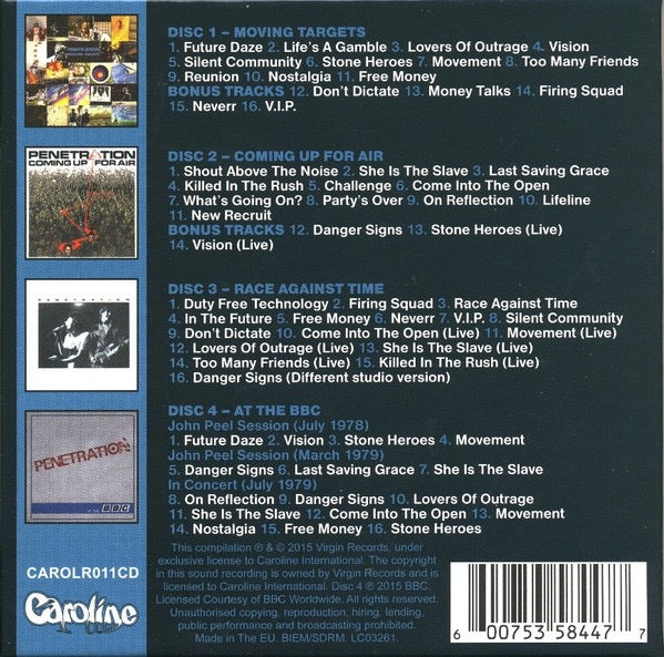 Image of Back Cover of 4xCD - VG+/VG+ - PENETRATION, The Virgin Years (Caroline Records; CAROLR011CD, Europe 2015, Box Set, Booklet), ,  - 3216211C
