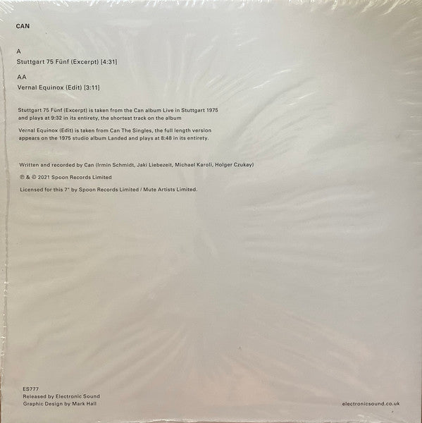 Image of Back Cover of 3924228E: 7" - CAN, Stuttgart 75 F nf (Excerpt) /Vernal Equinox (Edit) (Electronic Sound ; ES777, UK 2021, Picture Sleeve, Purple Vinyl, No Magazine) SEALED  EX/M