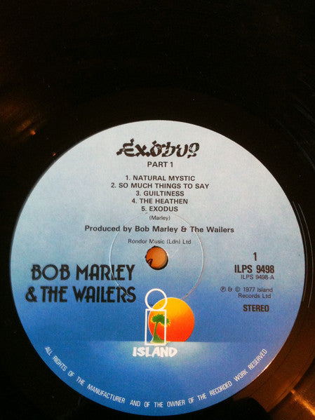 Image of Label Cover of LP - VG/G+ - BOB MARLEY AND THE WAILERS, Exodus (Island Records ; DLPS 9498, UK 1970s Reissue, NOT-Embossed Sleeve, Inner), Plays above grade, sleeve is neatly taped around the opening.,  - 3716127C