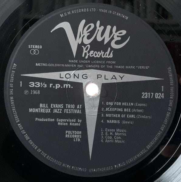 Image of Label Cover of LP - VG+/VG+ - BILL EVANS, At The Montreux Jazz Festival (Verve; 2317 024, UK Reissue, Laminated Front Sleeve), Slight Fogging To Side 2 Which Does Not Affect Play,  - 3426103E