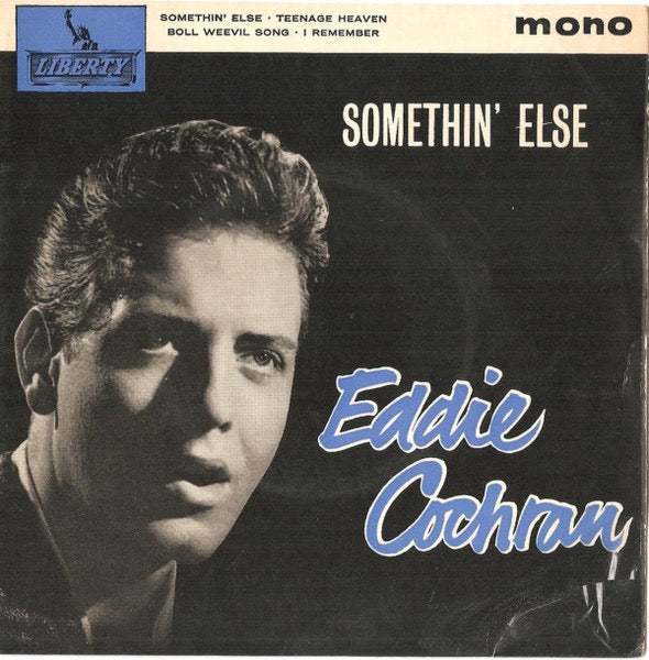 Image of Front Cover of 2214137C: 7" EP - EDDIE COCHRAN, Somethin' Else (Liberty Round Centre; LEP2122, UK 1963 Reissue, Laminated Flipback Sleeve, Mono) Date stamp and time of first track written on rear of sleeve.  VG/VG+