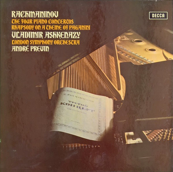Image of Front Cover of 3xLP - VG+/VG+ - VLADIMIR ASHKENAZY, LONDON SYMPHONY ORCHESTRA, ANDR� PREVIN, Rachmaninov: The Four Piano Concertos / Rhapsody On A Theme Of Paganini (Decca Black Boxed Narrowband; SXLF 6565-7, UK 1972, Box Set), ,  - 4226200E