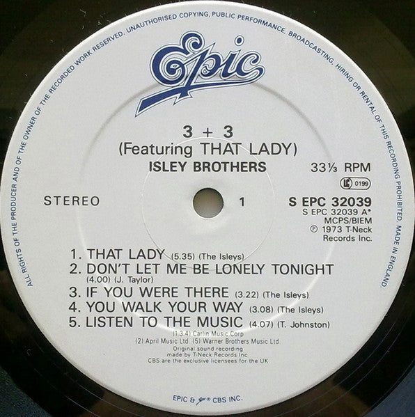 Image of Label Cover of 5124019E: LP - THE ISLEY BROTHERS, 3 + 3 (Epic ; S EPC 32039, UK 1970s Reissue)   VG/VG