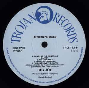 Image of Label Cover of LP - VG/VG+ - BIG JOE, African Princess (Trojan Records ; TRLS 152, UK 1978), 'Name & address  Stamps' on label (& inner). WOL/ Writing on sleeve. Wear to bottom corner of sleeve.,  - 3326137E
