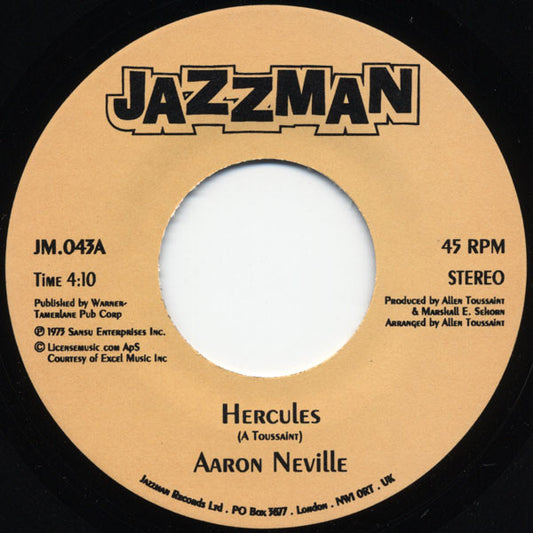 Image of Front Cover of 4254440S: 7" - AARON NEVILLE / CYRIL NEVILLE, Hercules / Gossip (Jazzman ; JM.043, UK 2005 Reissue, Plain Sleeve) Lightest of marks.  /VG+