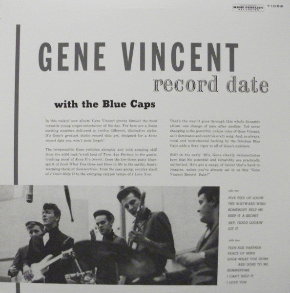 Image of Back Cover of 4025014E: LP - GENE VINCENT WITH THE BLUE CAPS, A Gene Vincent Record Date (Capitol Records ; T1059, US 2005 Reissue)   VG+/VG