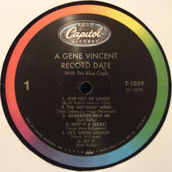 Image of Label Cover of 4025014E: LP - GENE VINCENT WITH THE BLUE CAPS, A Gene Vincent Record Date (Capitol Records ; T1059, US 2005 Reissue)   VG+/VG