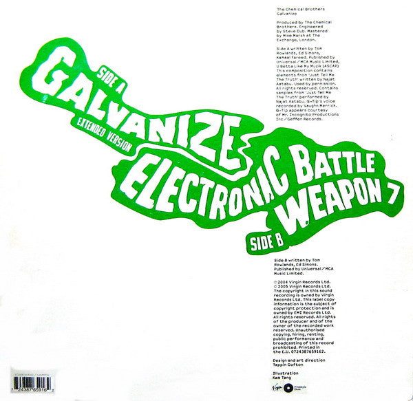 Image of Back Cover of 12" - VG/G+ - THE CHEMICAL BROTHERS, Galvanize (Virgin  ; 7243 8 76591 6 2, UK & Europe 2005, Picture Sleeve, Inner), Lots of faint hairlines. Some light marks on sleeve.,  - 2116680C