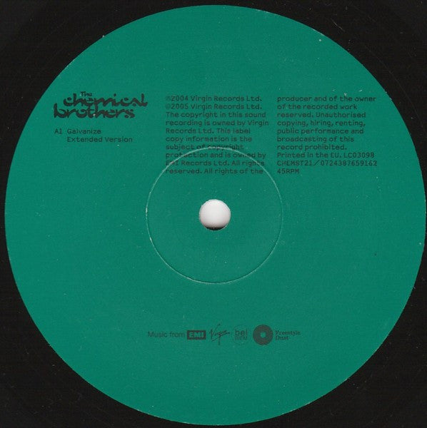 Image of Label Cover of 12" - VG/G+ - THE CHEMICAL BROTHERS, Galvanize (Virgin  ; 7243 8 76591 6 2, UK & Europe 2005, Picture Sleeve, Inner), Lots of faint hairlines. Some light marks on sleeve.,  - 2116680C