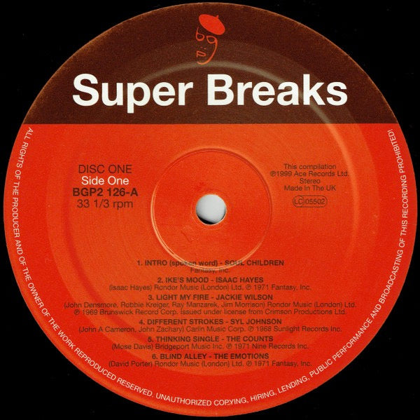 Image of Label Cover of 2514239C: 2xLP - VARIOUS, Super Breaks. Essential Funk, Soul And Jazz Samples And Break Beats (BGP Records ; BGP2 126, UK 1999)   NEW/NEW