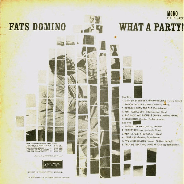 Image of Back Cover of LP - VG/VG+ - FATS DOMINO, What A Party! (London Records; HA-P 2426, UK 1961, Laminated Flipback Sleeve, Mono), Sleeve is showing its age a bit.,  - 2816154C