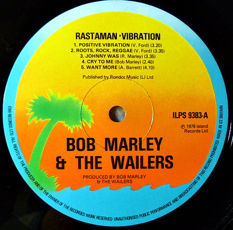Image of Label Cover of LP - VG/VG+ - BOB MARLEY & THE WAILERS, Rastaman Vibration (Island; ILPS 9383, UK 1976, Gatefold, No Inner), WOL & sleeve. Vinyl's great!,  - 4326026E