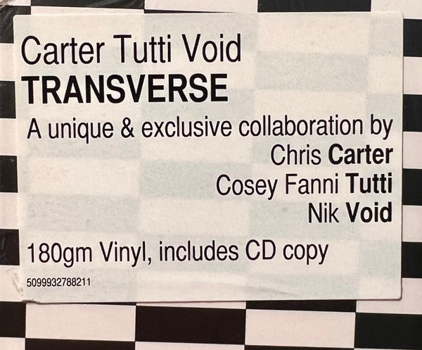 Image of Label Cover of LP - VG+/VG+ - CARTER TUTTI VOID, Transverse (Mute; STUMM340, UK 2012, Missing the CD), , A Chris & Cosey (Throbbing Gristle) & Nik Colk Void (Factory Floor) collaboration.  - 3826041E