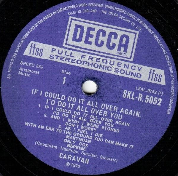 Image of Label Cover of 0225204E: LP - CARAVAN, If I Could Do It All Over Again, I'd Do It All Over You (Decca ; SKL-R 5052, UK 1970 Repress, Laminated Sleeve, 2W/4W Run Outs) Sticker Stuck To Rear Sleeve  VG/VG