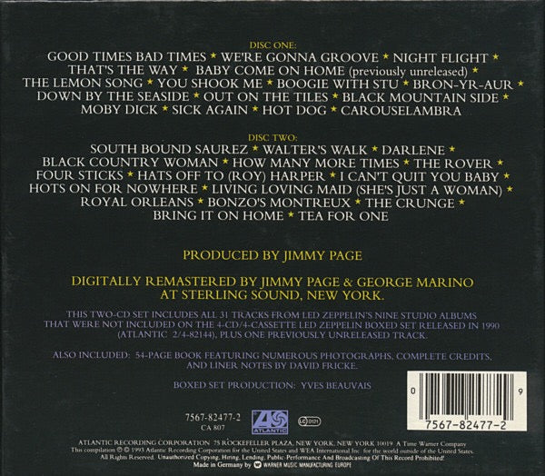 Image of Back Cover of 2xCD - VG/VG+ - LED ZEPPELIN, Boxed Set2 (Atlantic ; 7567-82477-2, Europe 1993, Box Set, Booklet), ,  - 2616364C