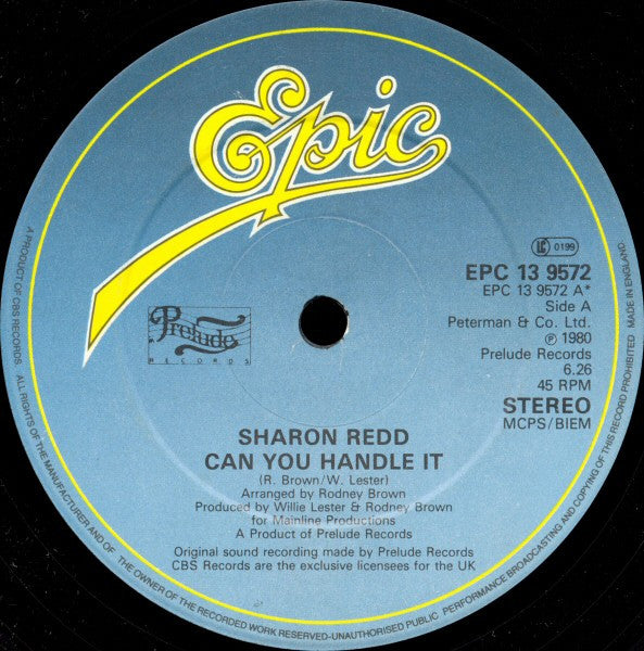 Image of Front Cover of 12" - G+/VG - SHARON REDD, Can You Handle It (Epic ; EPC 13 9572, UK 1981, Company Sleeve), Sleeve has rip in opening, wear, creasing, slash marks, A) Can You Handle It (Full Length Album Version)B) Leaving You Is Easier Said Than Done - 2216332C
