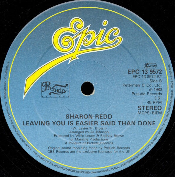 Image of Back Cover of 12" - G+/VG - SHARON REDD, Can You Handle It (Epic ; EPC 13 9572, UK 1981, Company Sleeve), Sleeve has rip in opening, wear, creasing, slash marks, A) Can You Handle It (Full Length Album Version)B) Leaving You Is Easier Said Than Done - 2216332C