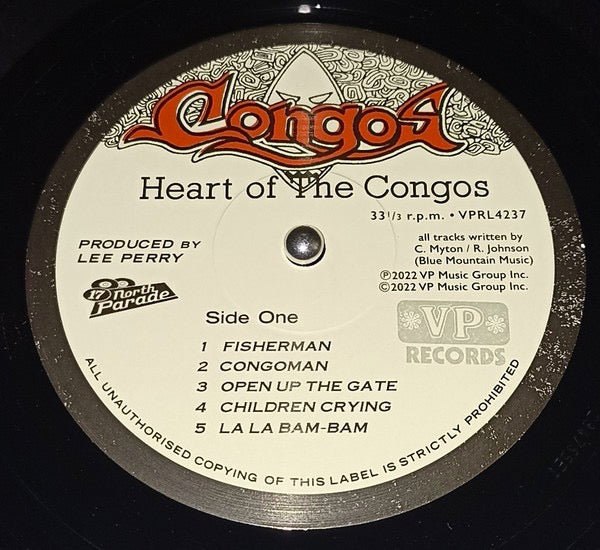 Image of Label Cover of LP - NEW/NEW - THE CONGOS, Heart Of The Congos (VP Records; VPRL4237, Europe 2022 Reissue, Remastered), , Heart of the Congos is a landmark reggae album whose initial obscurity was due to a dispute between producer Lee Perry and his label, Island records. Perry's idea to create a roots vocal album took shape when Cedric Myton and Roy Johnson auditioned at his Black Ark studio. The resulting album had Myton and Johnson wrapping their falsetto and tenor around one another in the sweetl