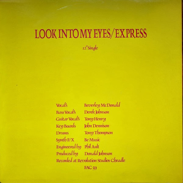 Image of Back Cover of 4414030C: 12" - 52ND STREET, Look Into My Eyes / Express (Factory ; FAC 59, UK 1982, Company Sleeve) Edge wear and creases to sleeve. Mark on A side which clicks for a few rotations.  G+/G