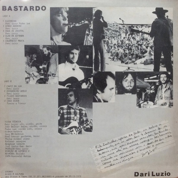 Image of Back Cover of 2722129E: LP - DARI LUZIO, Bastardo (Eko; Lp-001, Brazil 1980, Booklet) Two Long Surface Marks Which Do Not Sound, Damage To Top Corner Of Sleeve, Edge Wear  G/VG+